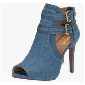 XYD Denim Peep Toe Sandal Ankle Booties Dual Buckled Straps Stiletto Heels Pumps